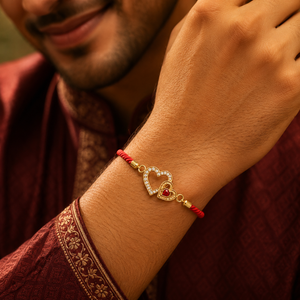 Rakhi Stone-Studded Heart Motif Charm Design Rakhi