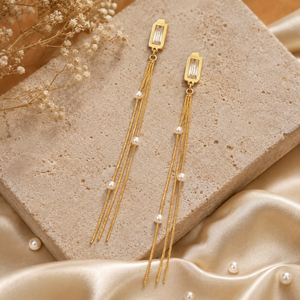 Earrings Gold-Tone Diagonal Bar Linear Stone Earrings - House of Viya