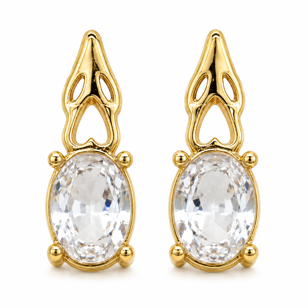 Earrings Gold-Tone Ornate Crown Clear Crystal Teardrop Drop Earrings
