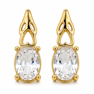 Earrings Gold-Tone Ornate Crown Clear Crystal Teardrop Drop Earrings