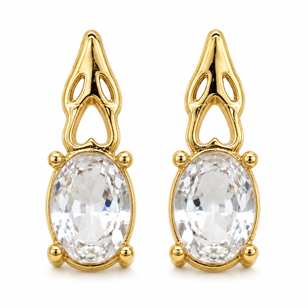Earrings Gold-Tone Ornate Crown Clear Crystal Teardrop Drop Earrings - House of Viya