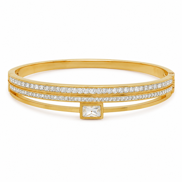 Kadas Gold-Tone Stone-Studded Kada with Green Stone Accent for Women - House of Viya