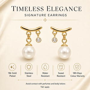 Earrings Gold-Tone White Pearl Dangle Drop Earrings