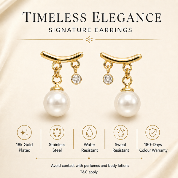 Earrings Gold-Tone White Pearl Dangle Drop Earrings - House of Viya