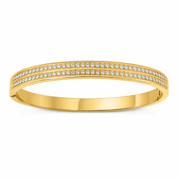 Gold Crescent Diamond Oval Kada for Women | Curved Arc Stone Stainless Steel Ladies Bangle | Celestial Design Jewellery - House of Viya
