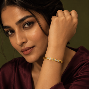 Kadas Gold-Tone Graduated Stone-Studded Slim Kada for Women