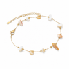 Gold Plated Mother of Pearl White Stone Chip Dual Strand Delicate Chain Bracelet with Lobster Clasp