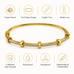Gold Princess Cut Diamond Panel Oval Kada for Women | Square Stone Stainless Steel Ladies Bangle | Geometric Festive Jewellery