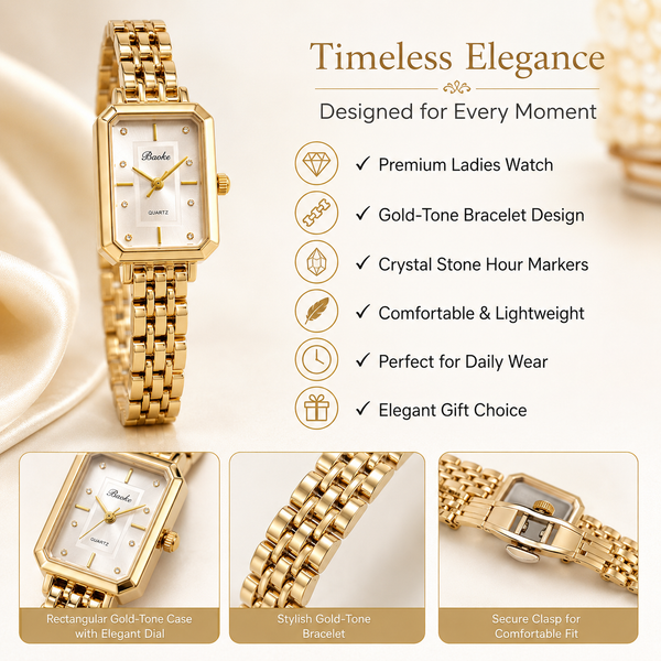 Watches Gold-Tone Rectangular Dial Minimal Chain Bracelet Watch for Women - House of Viya