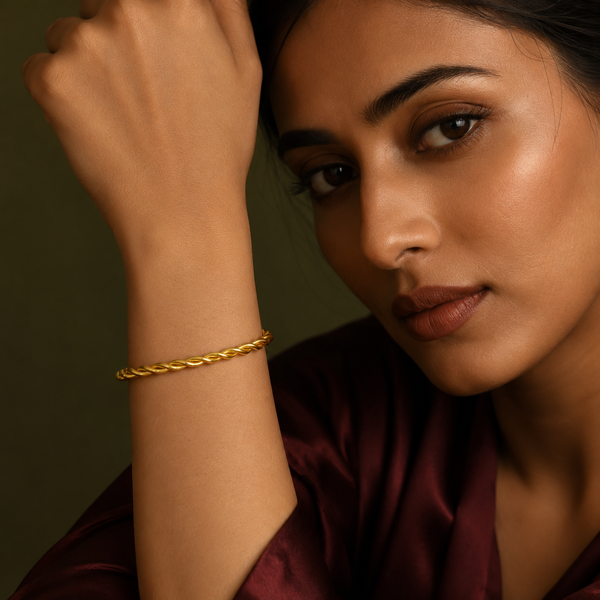 Kadas Gold-Tone Twisted Rope Design Thin Kada Bangle for Women - House of Viya
