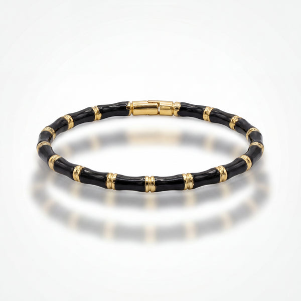 Black & Gold Bamboo Anti-Tarnish Beaded Kada Bracelet for Women