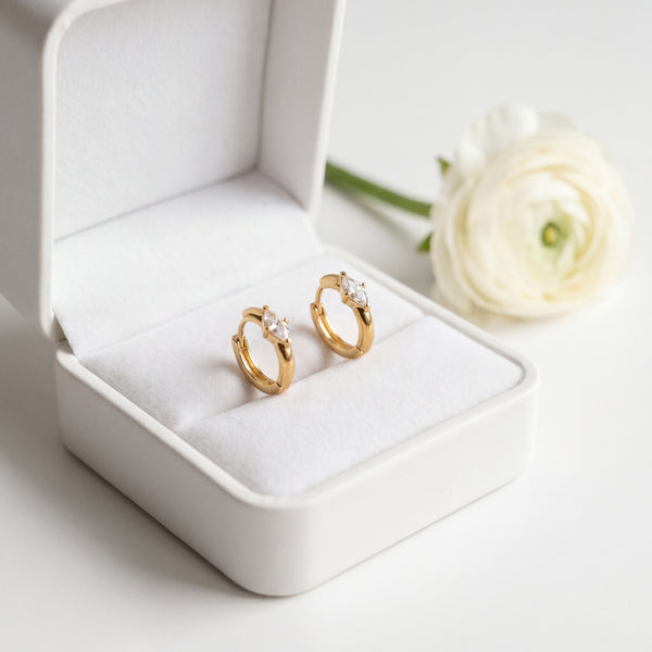 Gold Plated Marquise CZ Huggie Hoop Earrings