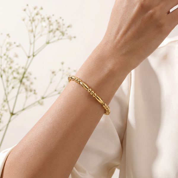 Gold Bamboo Anti-Tarnish Beaded Kada Bracelet for Women