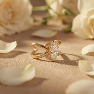 Marquise Cut White CZ Solitaire Ring with Gold Plated Band by House of Viya – Elegant Bridal Promise Ring